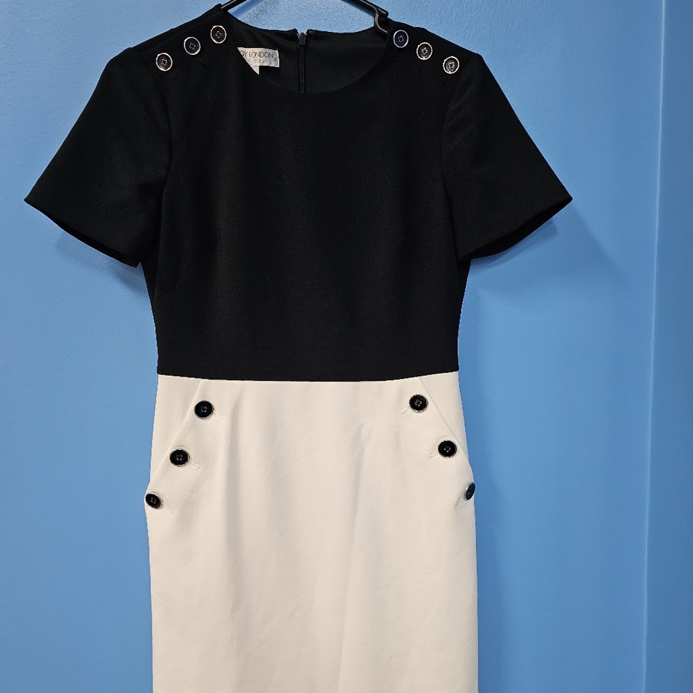 Maggy London Petites Short Dress Black and White - Picture 2 of 11